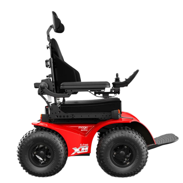 Extreme X8 4x4 off-road powerchair, an all-terrain electric wheelchair with four-wheel drive, large tyres and high ground clearance