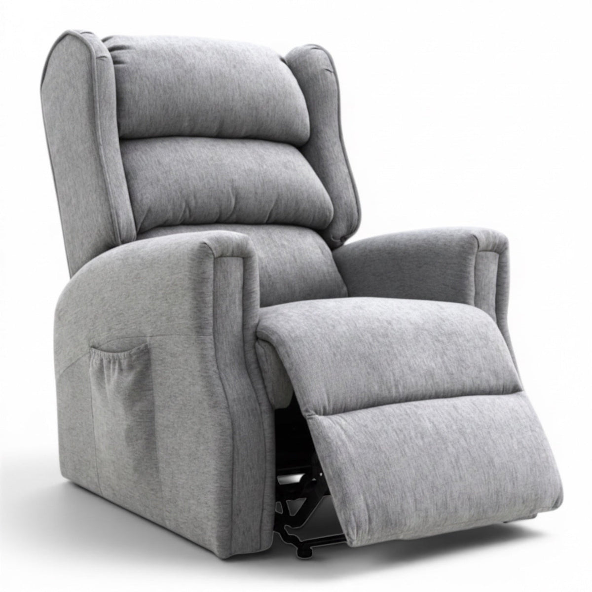 Heritage dual motor riser recliner chair with the backrest reclined and the footrest raised