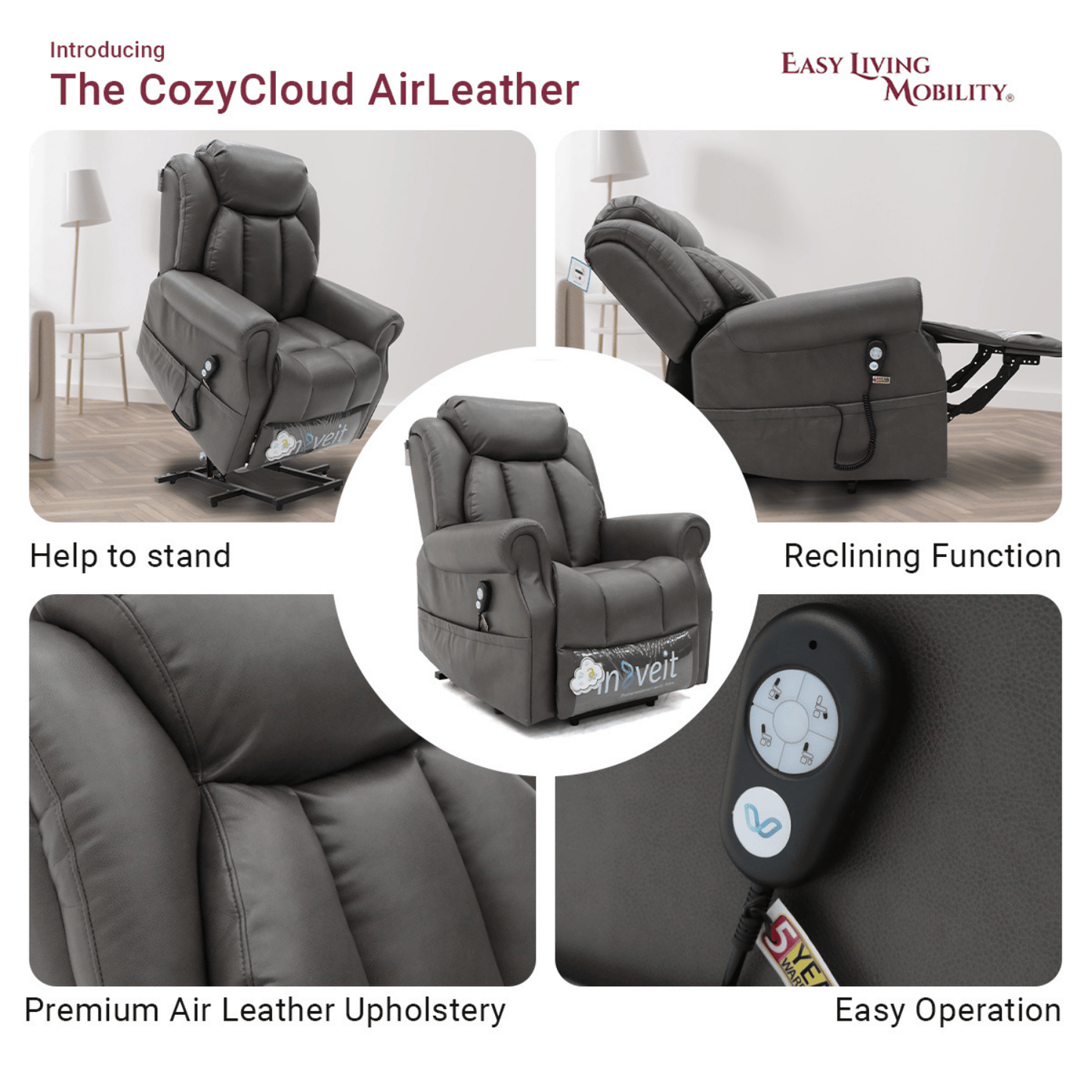 CozyCloud AirLeather Riser Recliner Chair