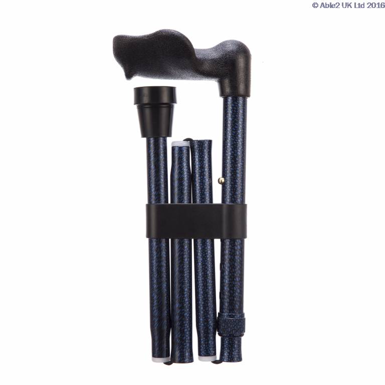 Arthritis Grip Cane - Folding, adjustable, Left Handed - Blue Ice
