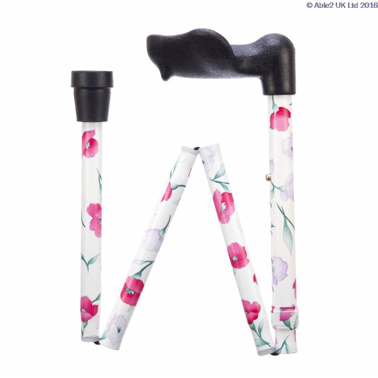 Arthritis Grip Cane - Folding, adjustable, Left Handed - Pink Flower