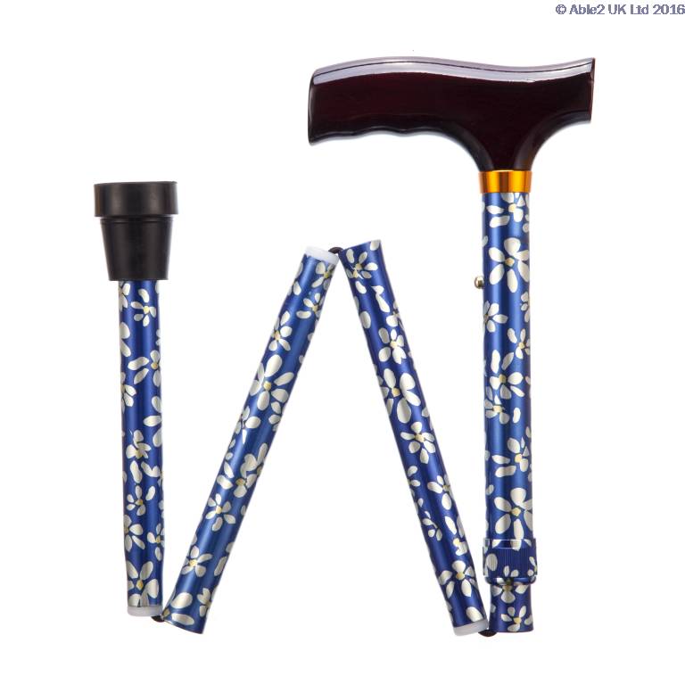 Folding Adjustable Walking Sticks - Blue Petal 33-37"