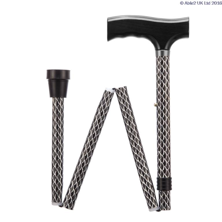 Folding Adjustable Walking Sticks - Etched Black