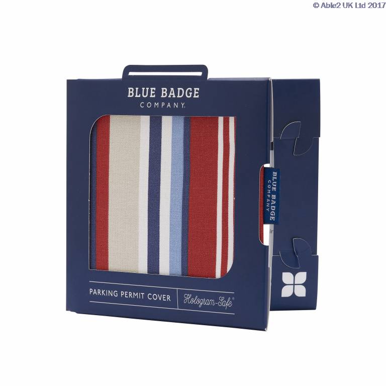 Blue Badge Permit Cover Steller Strip Blue/Red Cotton
