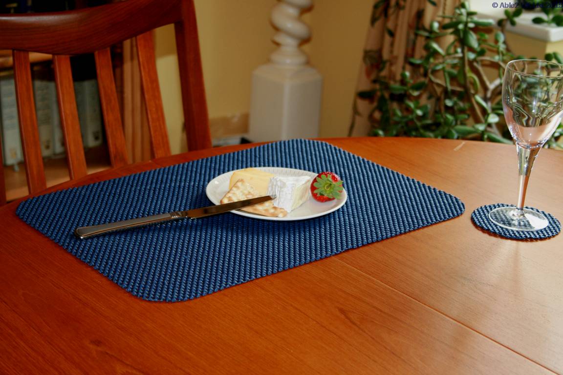 StayPut Anti-Slip Fabric Tablemat (x6) and Coaster (x6) Set - Indigo Blue
