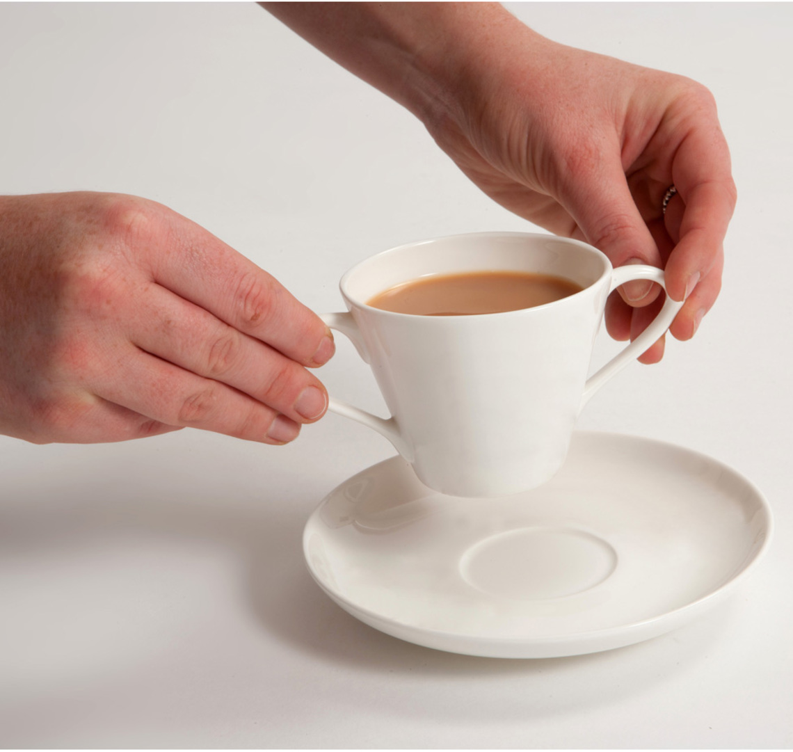 Two-Handled Cup & Saucer (White China)